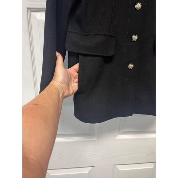 Vince Camuto Black Wool Single Breasted Back Gathered Military Jacket sz L - Picture 4 of 9